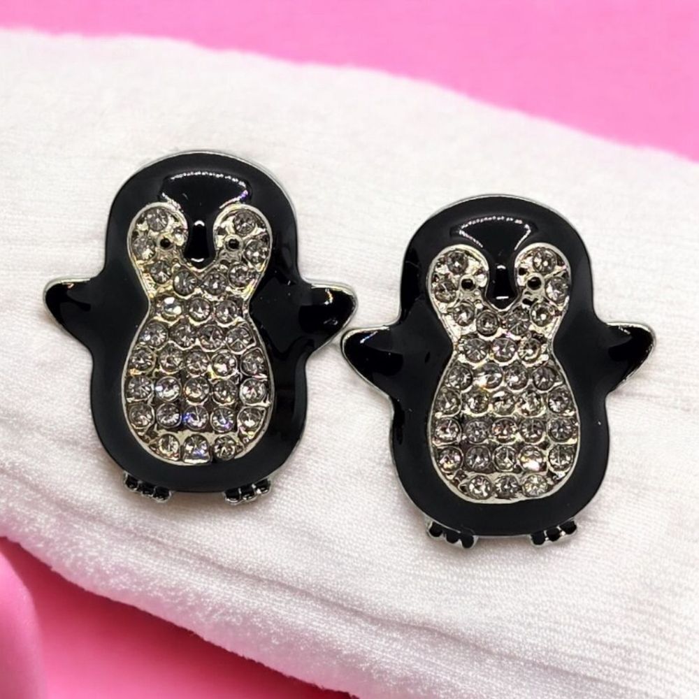 Penguin Rhinestone Earrings Sparkly Pierced Ear Post Women's Jewelry Arctic Fun